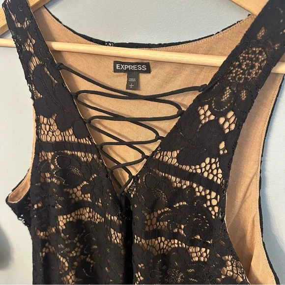 Express Black Lace Women's Tank Large Corset Whimsigoth Going out Sheer - Picture 3 of 6